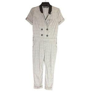 Vintage Yi Mei Er Short Sleeve Jumpsuit Office Black Gray Plaid Size Small